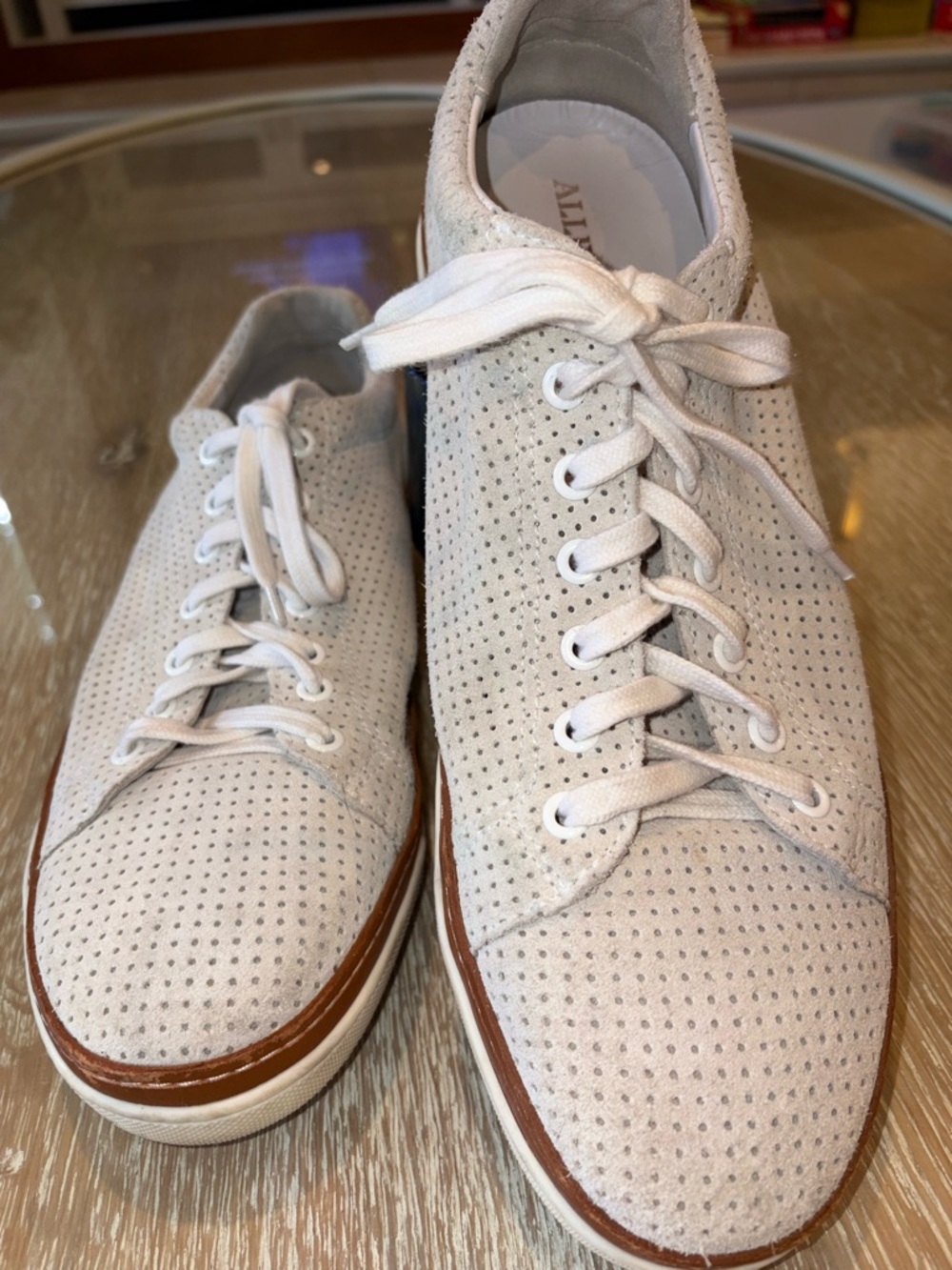Allen Edmonds Men’s Perforated White Leather Sneakers with Tan Trim
